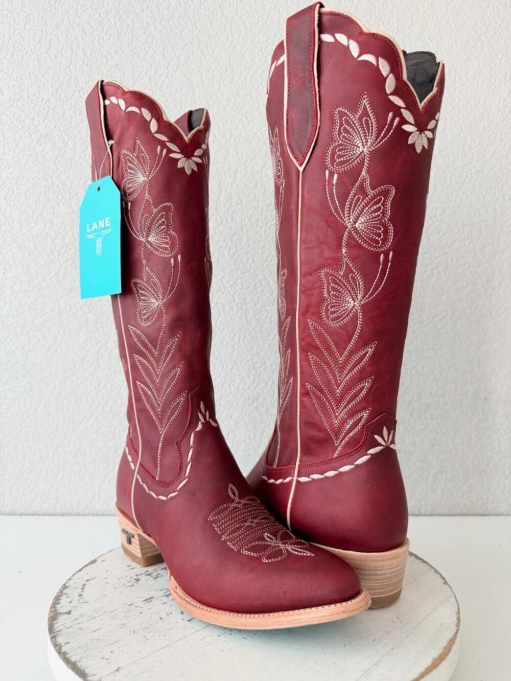 Lane SWEET MEMORIES Knee High Red Cowboy Boots Womens 9 Cowgirl Western Tall